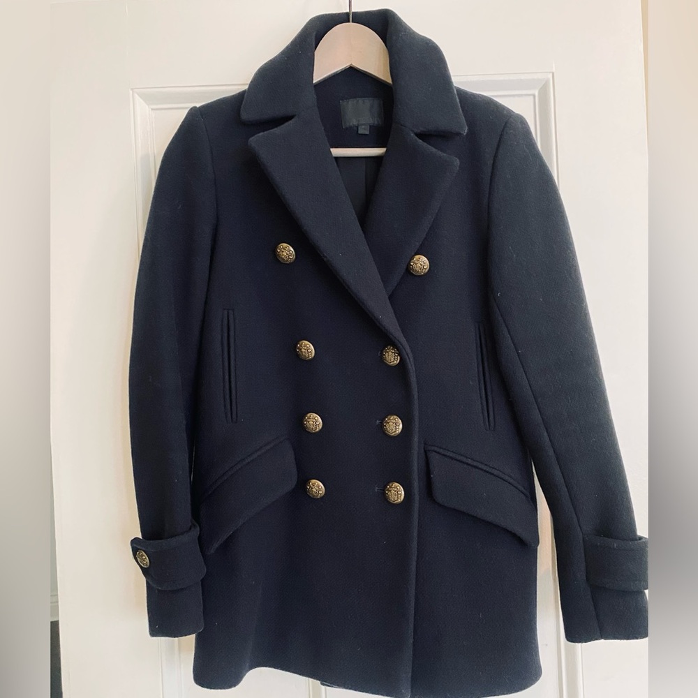 INTERMIX Navy Pea Coat with Brass Buttons